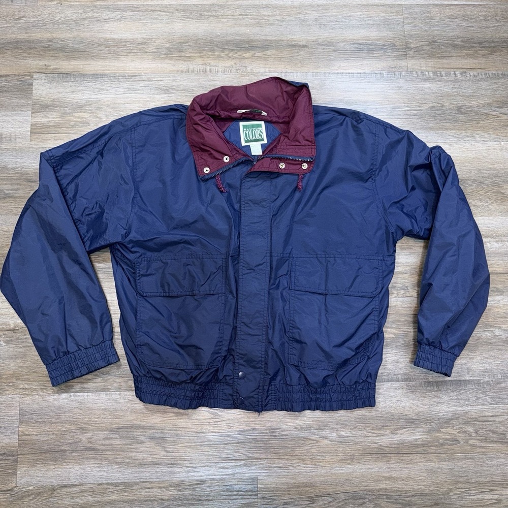 VTG 90s Flying Colors Jacket Mens XL Dark Blue Contrasting Maroon Collar Pockets
